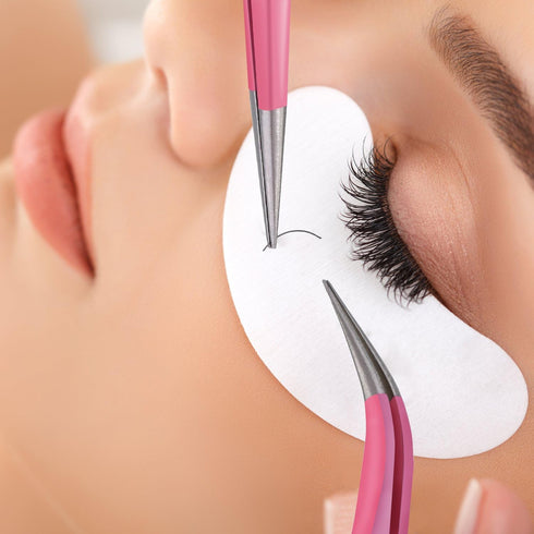Hotop 2 Pieces Straight and Curved Tip Tweezers, Stainless Steel Eyelash Extension Application Tools