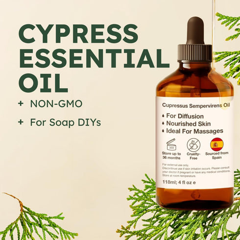 Set Set 2X 4 Oz Cypress Essential Oil for Diffuse & Patchouli Essential Oil for Diffuser - Aromatherapy Grade Essential