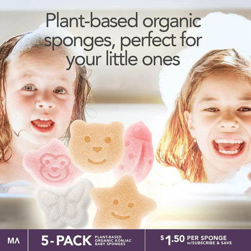 Konjac Baby Sponge for Bathing, Natural Cute Shapes, Kids Bath Sponges for Infants, 5pcs Set