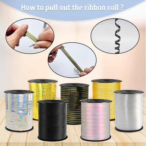 Black Gold Rimmed Curling Ribbon, 219 Yard for Present Wrapping, Balloon Ribbon, Birthday, Party, Festival Decor