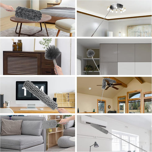 Microfiber Feather Duster with Extension Pole 30 to 100 inches, Reusable, Washable Dusters for Cleaning Ceiling Fans,