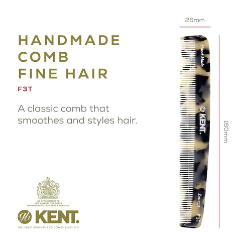 Kent F3T Fine Tooth Comb for Hair Care, Dandruff Comb for Men and Women, Parting Comb with Fine Teeth