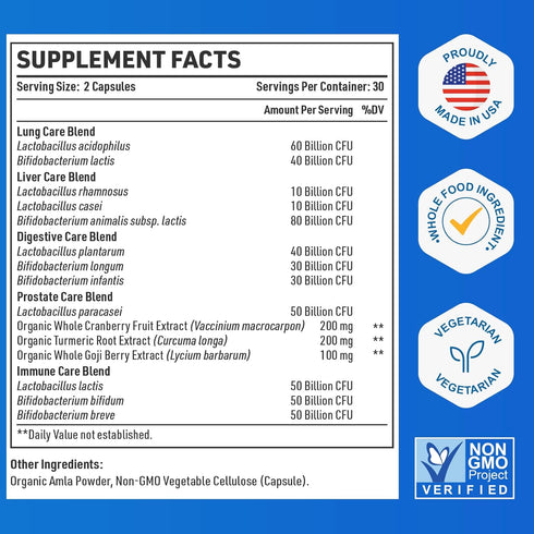 Probiotics for Men, 500 Billion CFU + 12 Strains Men's Probiotic with Turmeric Cranberry & Goji, Men's Ultimate Care, Probiotics for Digestive Health, Bloating, Immune, Overall Gut Health, 60 Capsules