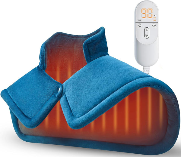 Electric Heating Pad for Neck and Shoulder, Blue, Gifts for Men Women Mom Dad, Pain Relief for Back