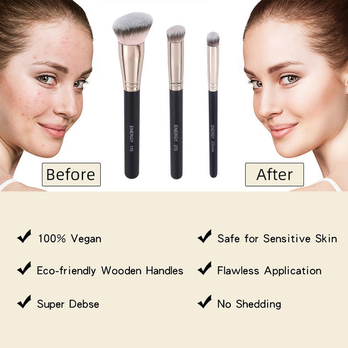 ENERGY Makeup Brushes - Professional Kabuki Foundation Brush and Concealer Brush Set with Travel Case