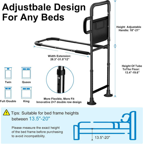 JOYCUDDLE Bed Rails for Elderly Adults Safety - Height Adjustable Bed Assist Rail for Seniors, Stable Bedside Handle