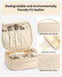 Vlando Travel Makeup Bag, Large Capacity PU Leather Cosmetic Case Organizer, Portable Bag with Dividers and Handle Beige