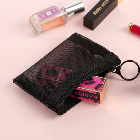 Patu Mini Zipper Mesh Bags, 3" x 4", Size XS / A8, 5 Pieces Clear Travel Kit Small Item Cosmetic Organizer