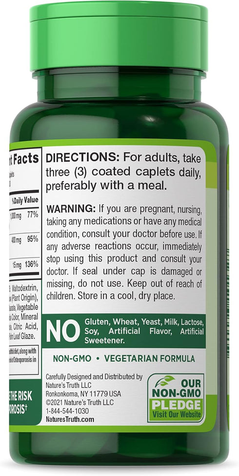 Calcium Magnesium Zinc Supplement 90 Caplets | Non-GMO and Gluten Free by Nature's Truth