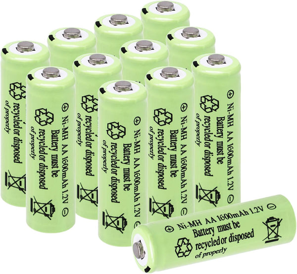 1.2V NiMH Rechargeable AA 1600mAh Batteries, 12 Packs Pre-Charged for Solar Lights and Household Devices