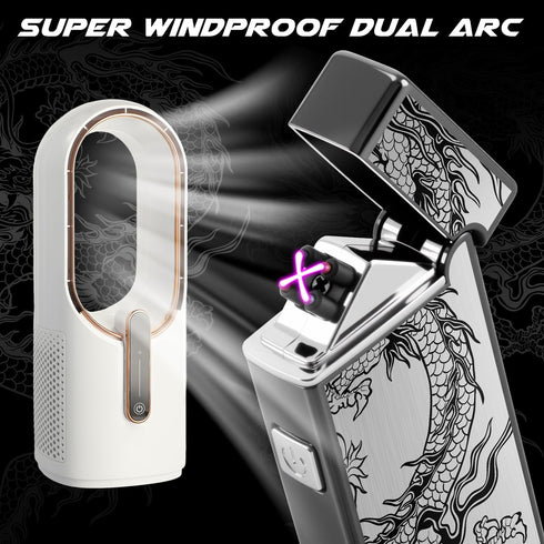 LcFun Electric USB Rechargeable Lighter, Windproof Plasma Dual Arc with LED Battery Indication (Black Dragon)