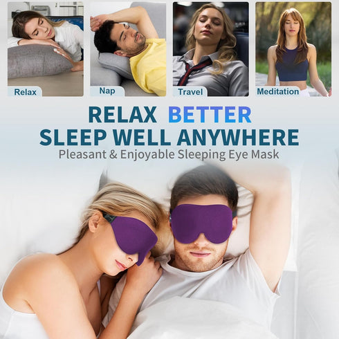 ZGGCD Light Blocking Sleep Mask for Side Sleepers, 3D Contoured Eye Cover with Adjustable Strap, Purple