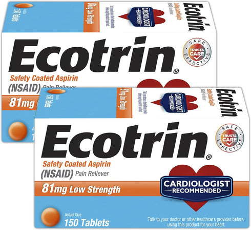 Ecotrin 81 mg Low Strength Safety Coated Aspirin, 150 Tablets, Pack of 2