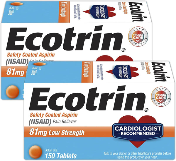 Ecotrin 81 mg Low Strength Safety Coated Aspirin, 150 Tablets, Pack of 2