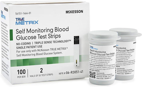 McKesson True METRIX Self-Monitoring Blood Glucose Test Strips, 100 Strips for Diabetes Self-Monitor Systems