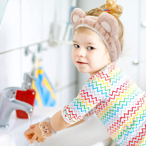 WHAVEL Hairband 3Pcs, Spa Headband and Wristband Set with Cute Bear Ears for Women and Girls (Coffee 01)