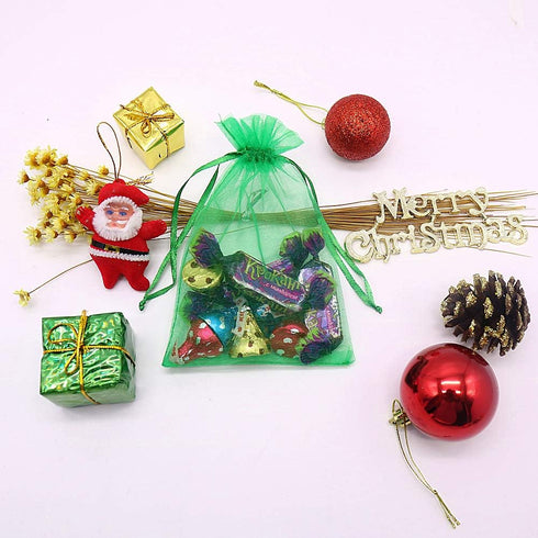 HRX Package 100pcs Organza Drawstring Bags, Green, 4 x 6 inch Candy Mesh Gift Pouches