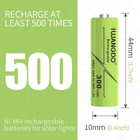 IWANGDO 300mAh HR03 8pcs Pack 8 Batteries AAA Ni-MH Ni-MH Rechargeable Pre-Charged for Outdoor Garden Solar Lights