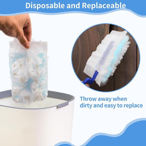 50 PCS Duster Refills and 2 Folding Handles Set, Compatible with Swiffer Dusters for Dusting Electronics & Furniture