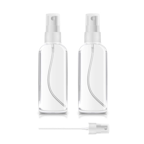 ZEROFIRE 2 Pack Spray Bottles - 2oz Clear Plastic Empty Refillable Mini Spritzer for Travel, Skin Care