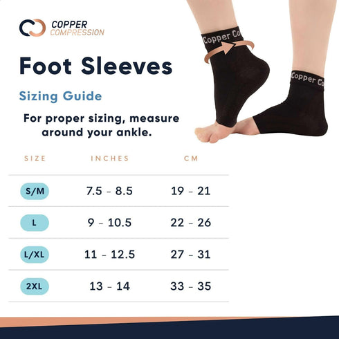 Copper Compression Foot Sleeves - Plantar Fasciitis, Achilles, Ankle Support Brace Socks, 1 Pair Black - S/M