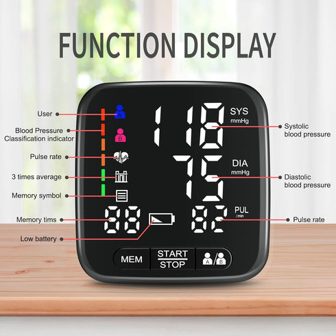 Tovendor Wrist Blood Pressure Monitor - Home Automatic Cuff with 2 AAA Battery & Portable Carrying Case, 2 * 90 Reading