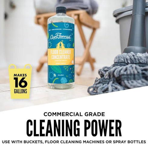 Aunt Fannie's Ultra Concentrated Floor Cleaner Vinegar Wash, Multi-Surface Cleaner for Mopping, Makes 16 Gallons - 32