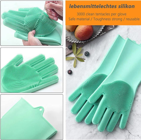 Louis Donn Reusable Silicone Dishwashing Glove, Heat Resistant Kitchen Glove, Silicone Massaging Dishwashing Gloves