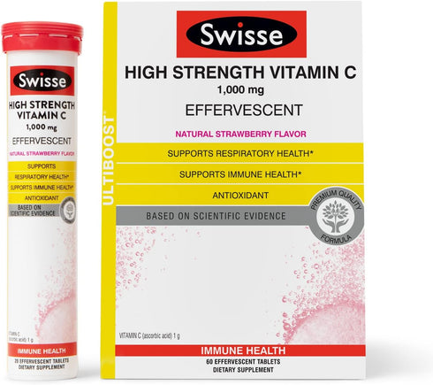 Swisse Effervescent Vitamin C 1000mg - Dissolvable Vitamin C Powder Tablets for Immune Support, 60 Tablets