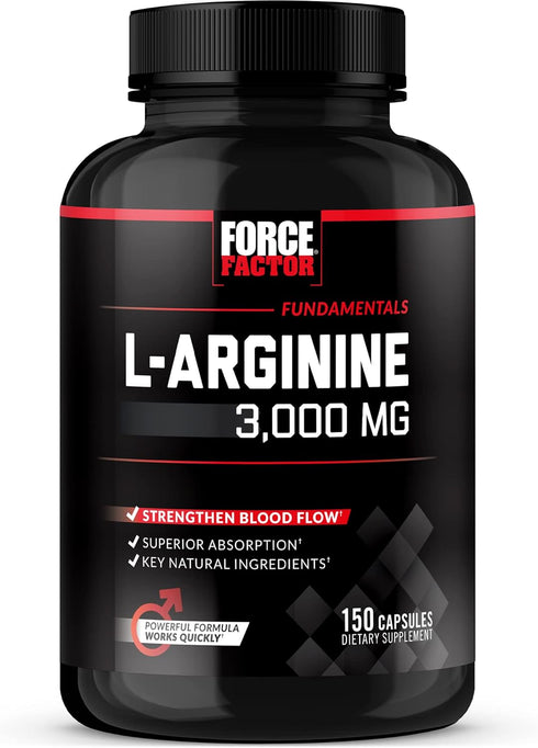 FORCE FACTOR L-Arginine Nitric Oxide Supplement, 3000mg, 150 Capsules, BioPerine for Muscle, Blood Flow, Circulation