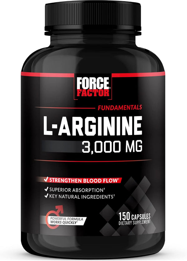FORCE FACTOR L-Arginine Nitric Oxide Supplement, 3000mg, 150 Capsules, BioPerine for Muscle, Blood Flow, Circulation