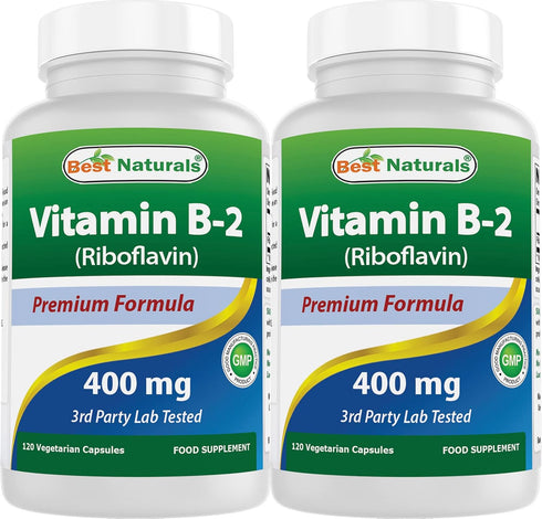 Best Naturals Vitamin B2 (Riboflavin) 400mg - Migraine Relief, Veggie Capsules, 120 Count (Pack of 2)