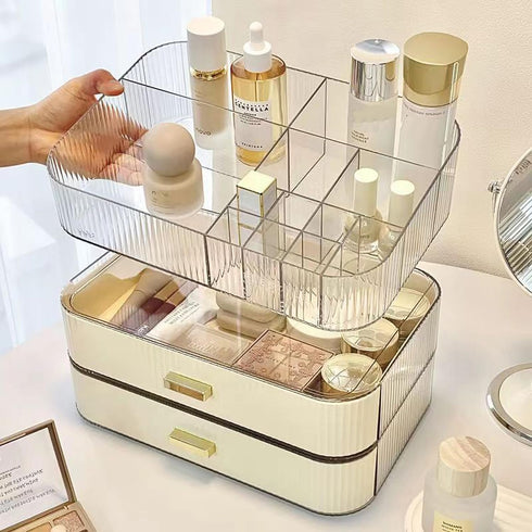 MIUOPUR Makeup Organizer with Stackable Drawers, Ideal for Desk and Dresser Countertops, Great for Cosmetics - Cream