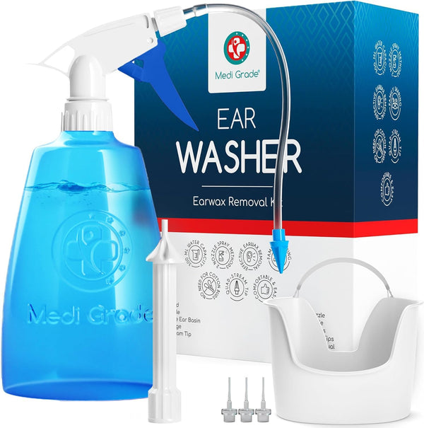 Medi Grade Ear Cleaning Kit Including Ear Cleaner Bottle, Basin with Quad-Stream