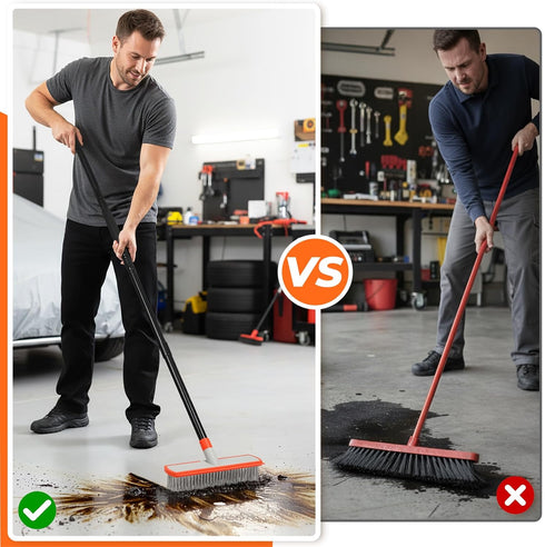 MAVRIZ Stainless Steel Concrete Brush with Long Handle - Heavy Duty Deck Brush for Concrete Cleaning, Outdoor Broom