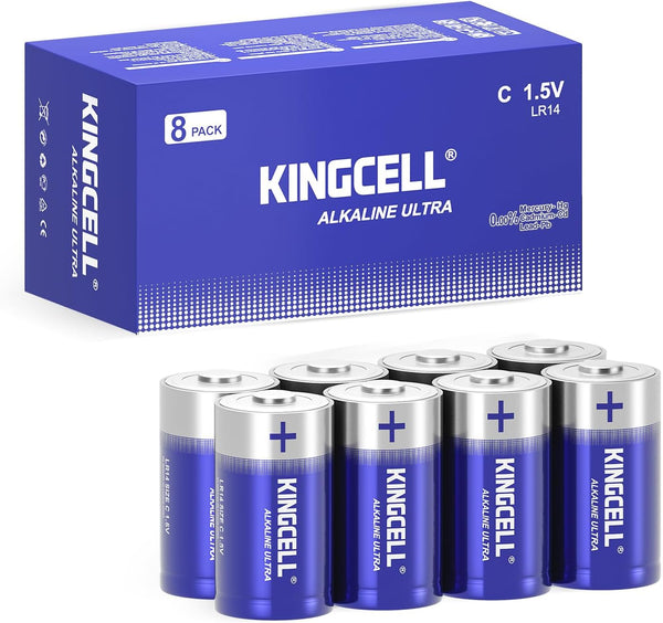 C Batteries 8 Pack, 1.5V Alkaline High Performance C Cell Battery with 10-Year Shelf Life for Flashlights, Remotes,