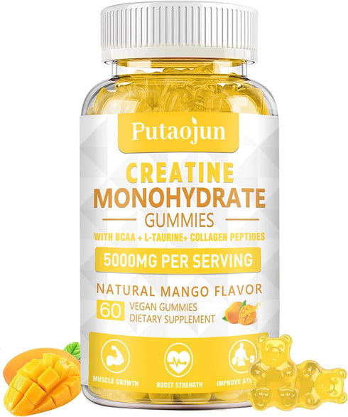 Creatine Monohydrate with Vitamin D3 & B12 | Sugar Free Hydrolyzed Collagen Gummies for Muscle Strength