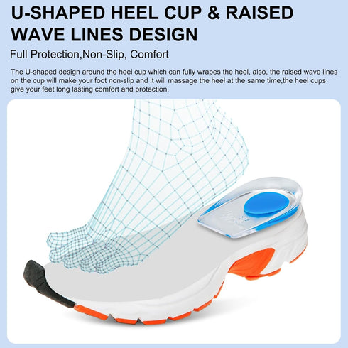 8 Pack Gel Heel Cushions - Heel Inserts for Pain Relief, Gel Cups for Plantar Fasciitis & Sore Heels