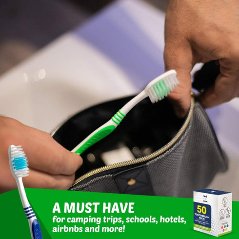 Bulk Toothbrushes 50 Pack, Individually Wrapped Travel Toothbrush Set for Adults & Kids, BPA-Free & Disposable