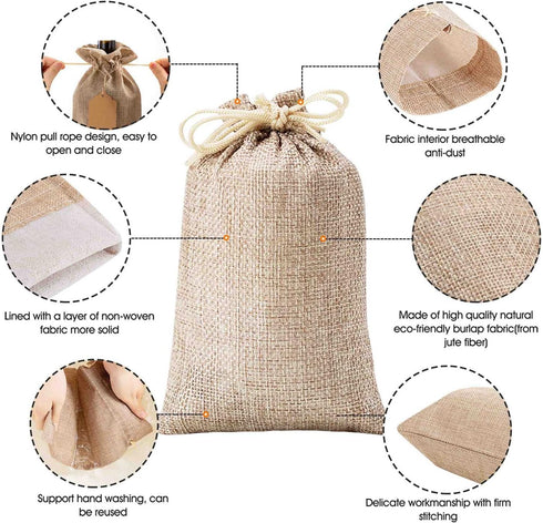 Homum 25Pcs Premium Burlap Gift Bags with Drawstring, 4x6 Inch Reusable Linen Sacks for Wedding Favors, Christmas