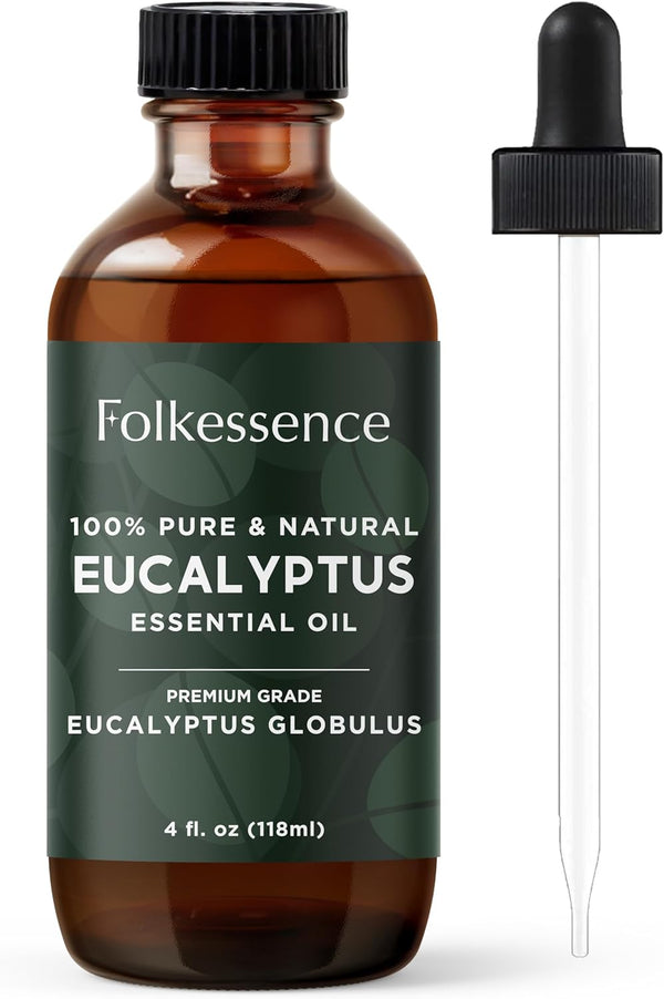 Folkulture Eucalyptus Essential Oil 4 Fl Oz - 100% Pure, Natural and Undiluted with Glass Dropper