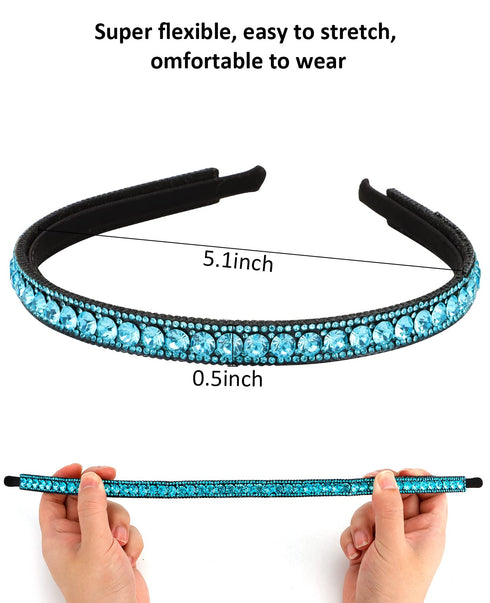 Wecoe Rhinestone Headband - Blue Non-Slip Fashion Bling Hair Band for Women and Girls