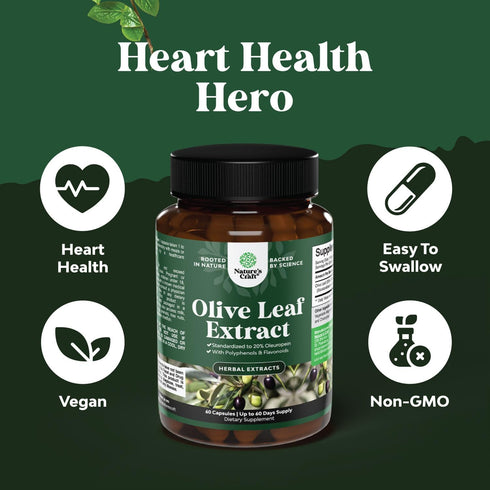 Potent Olive Leaf Extract Capsules - High Strength Antioxidant Supplement with 20% Oleuropein (2 Month Supply)