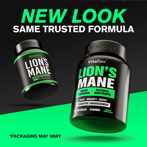 Organic Lions Mane Supplement Capsules 2400mg - Vegan Brain Booster for Memory, Energy & Mental Clarity - 60 Count