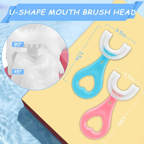 4 Pack U Shaped Toothbrush for Kids - Soft Silicone Brush Head, 360° Oral Teeth Cleaning Design for Ages 2-6