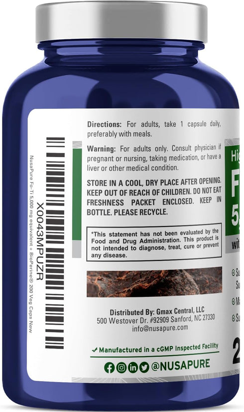 NusaPure Fo-Ti 5000mg | 200 Count | He-Shou-Wu Root | Non-GMO, Vegan, Bioperine