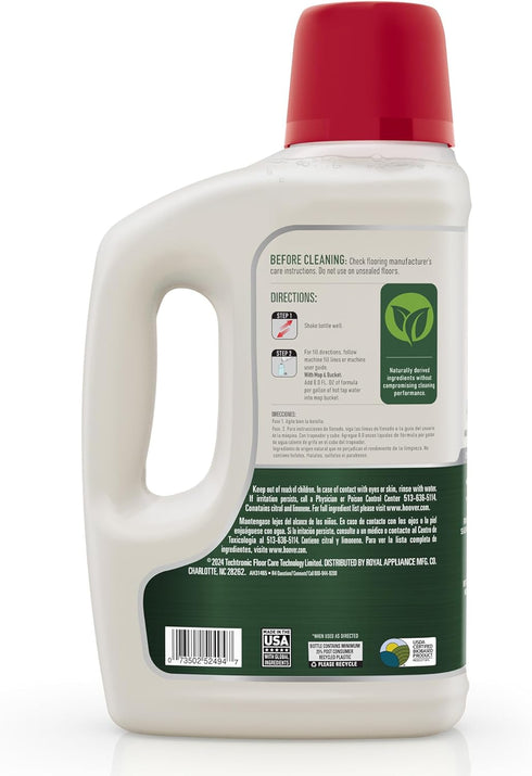 Hoover 64 oz Pure Essentials Hard Floor Cleaner Solution, for Sealed Hard Floors, Botanical Citrus Scent Cleaning