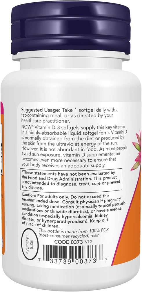 NOW Supplements Vitamin D-3 5,000 IU, 240 Softgels - High Potency Structural Support