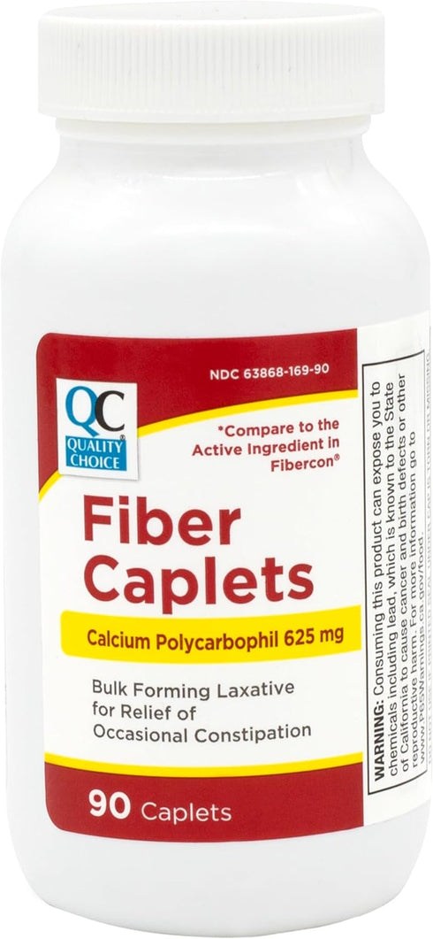 Quality Choice 90 Count Fiber Therapy Caplets for Constipation Relief, Safe and Comfortable without Gas