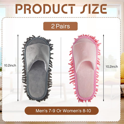 2 Pairs Microfiber Cleaning Mop Slippers, Washable Unisex Dusting Slippers for Floor Cleaning